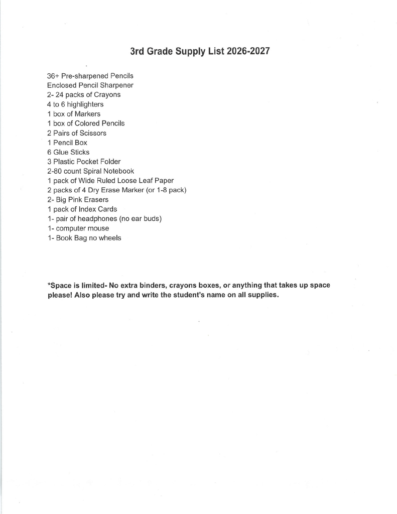 supply list