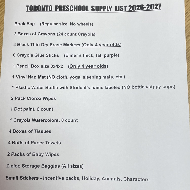 Preschool Supply List 2026