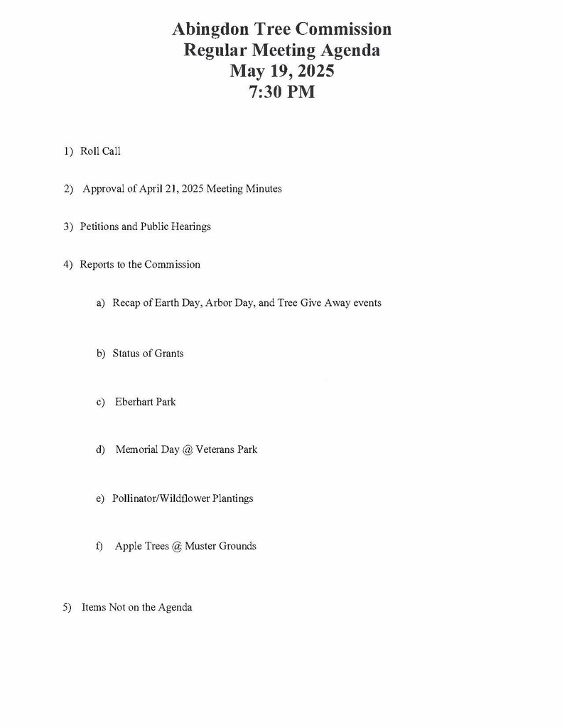 Tree Commission Meeting May 19, 2025