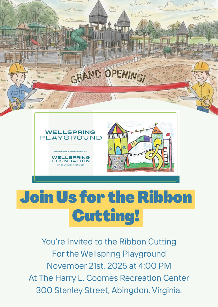 Ribbon cutting invitation for the Wellspring playground at the Harry L Coomes Recreation Center