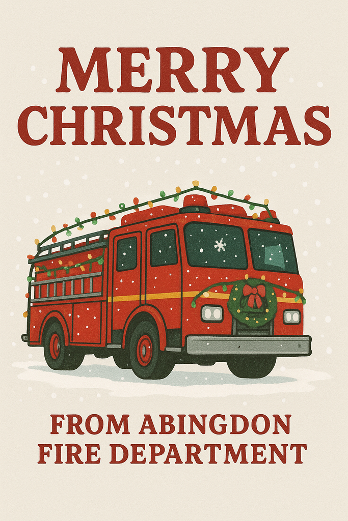 Fire Truck with snow in front of it and lights around it