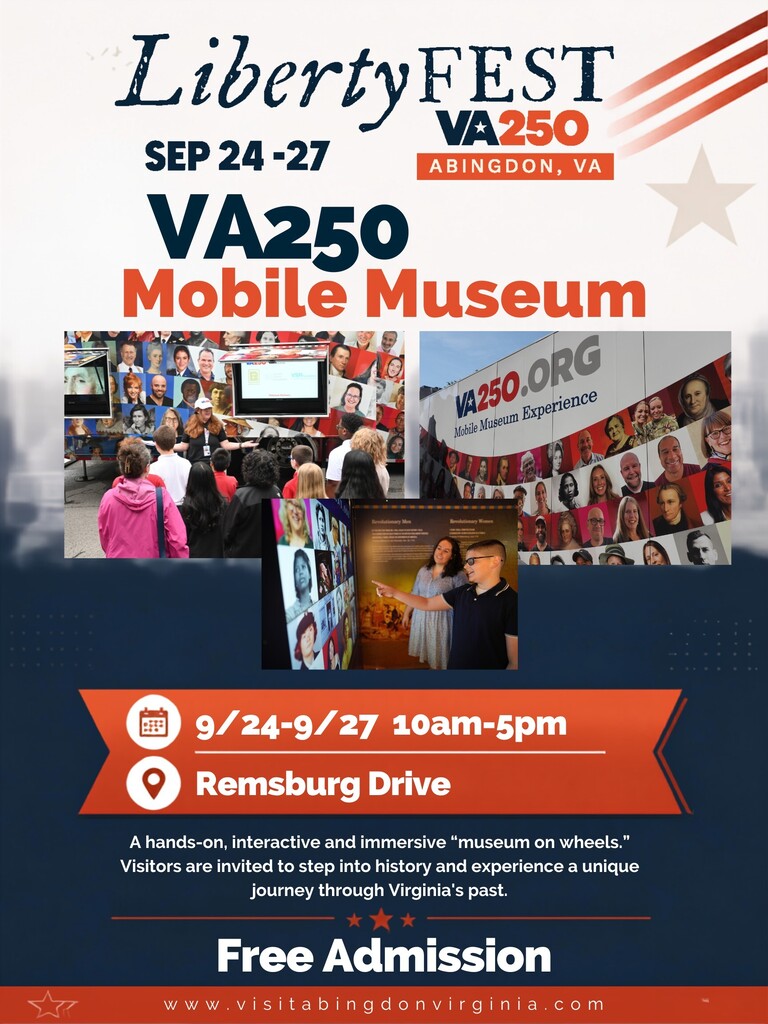 Poster for Liberty Fest with event details, photos of people, and museum on wheels. Dates: 9/24-9/27.
