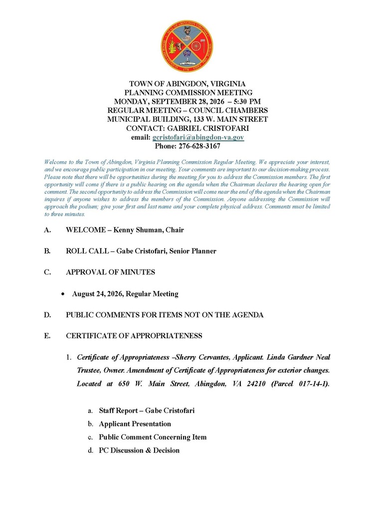 A white document includes a title and date, followed by meeting information, with sections labeled A through E.