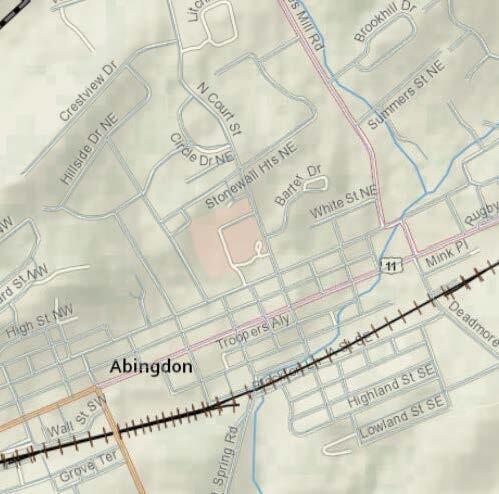A map showing Abingdon area with streets labeled and a red line indicating a road. Background has a beige color.