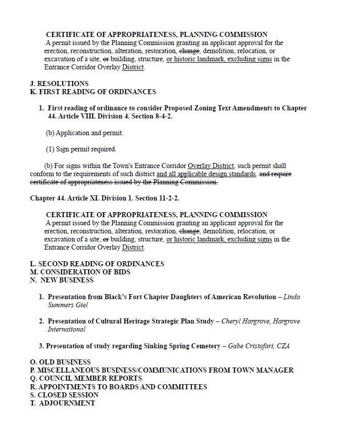 A document displays text in columns; the first column lists meeting details and the second column contains meeting notes.