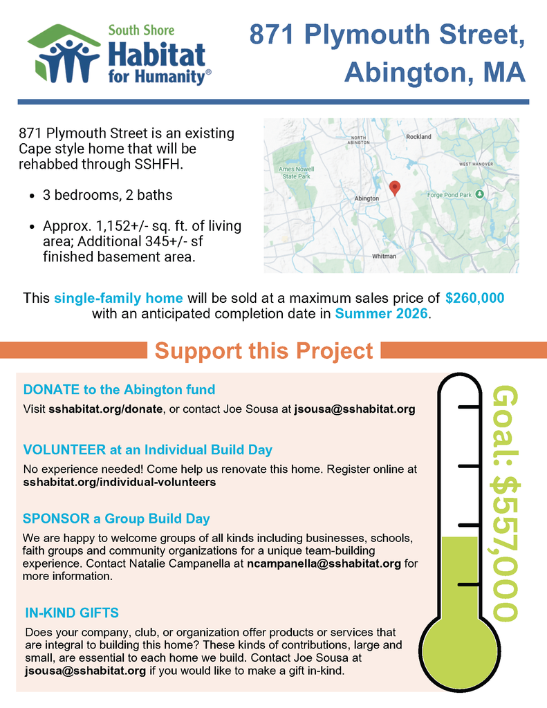 Calling all volunteers for South Shore Habitat for Humanity