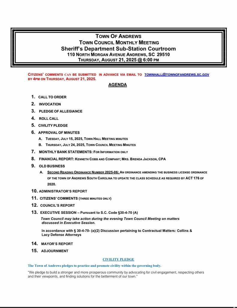 August 2025  Council Meeting Agenda