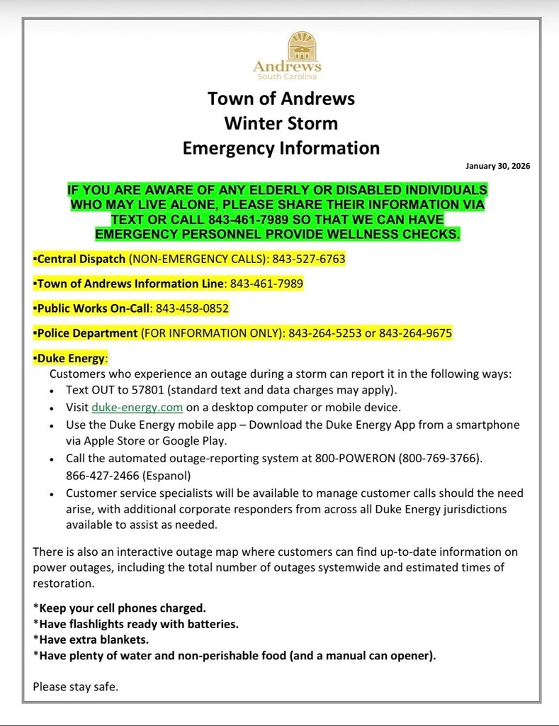 Winter Storm Emergency Information Sheet