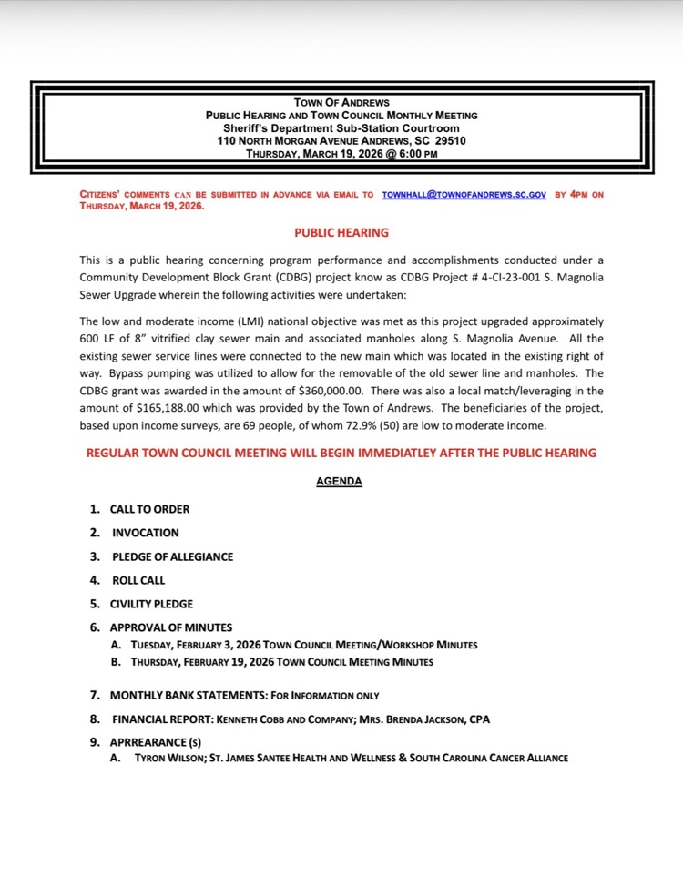 March 2026 Council Meeting Agenda