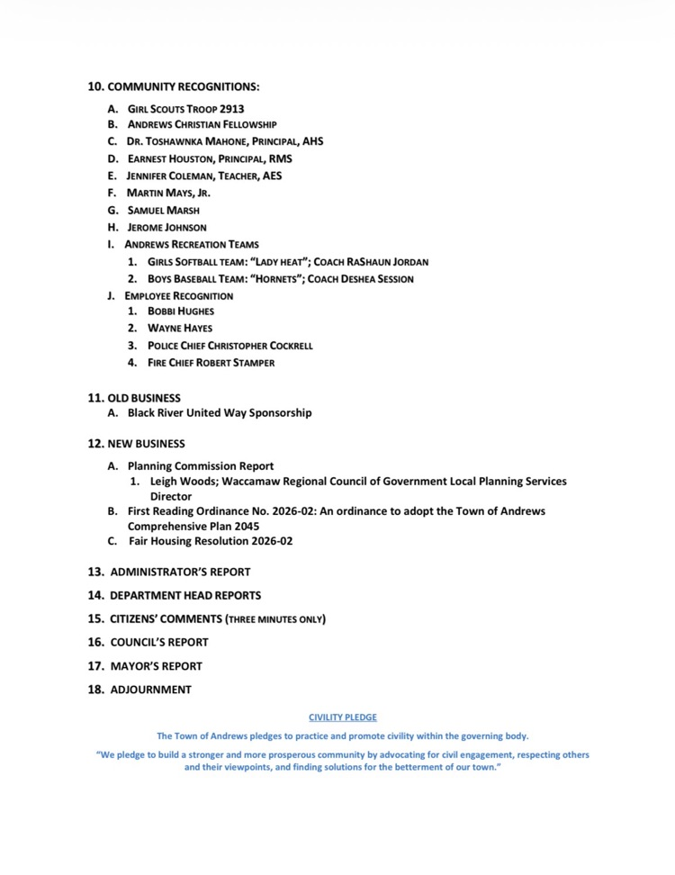 March 2026 Council Meeting Agenda