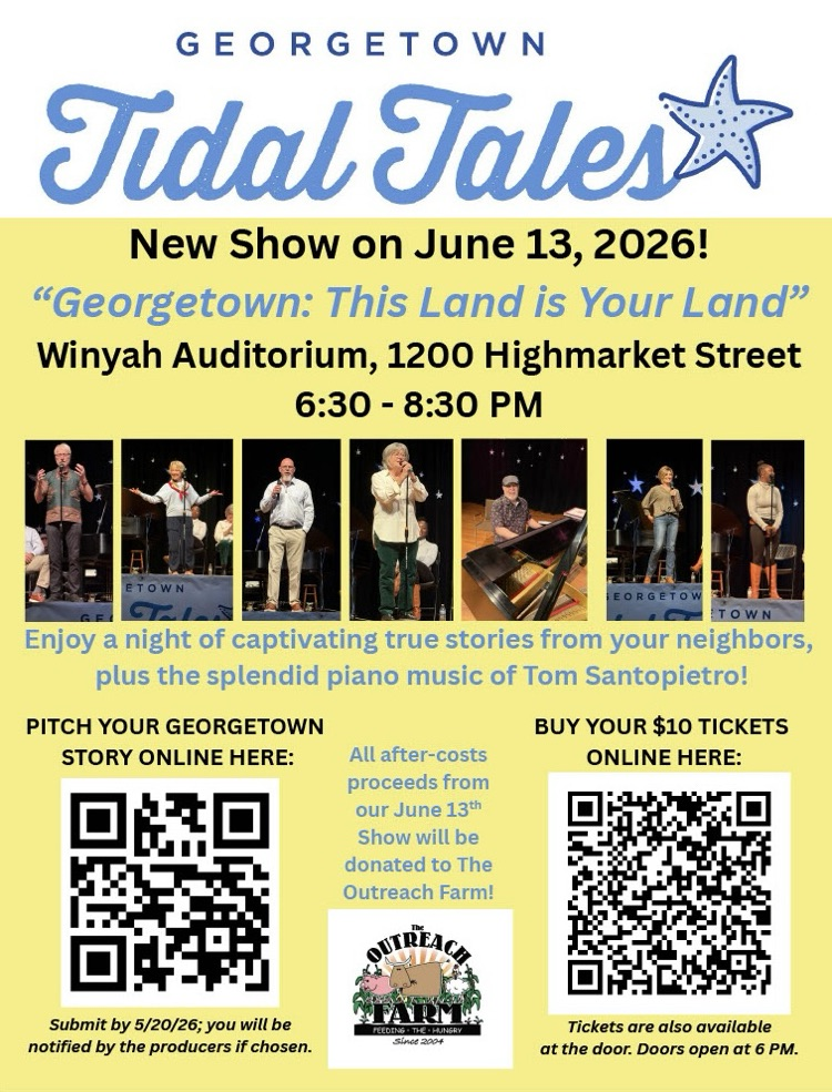 Join Georgetown Tidal Tales on Saturday, June 13, 2026, for a captivating evening of storytelling while supporting The Outreach Farm. Hope to see you there!