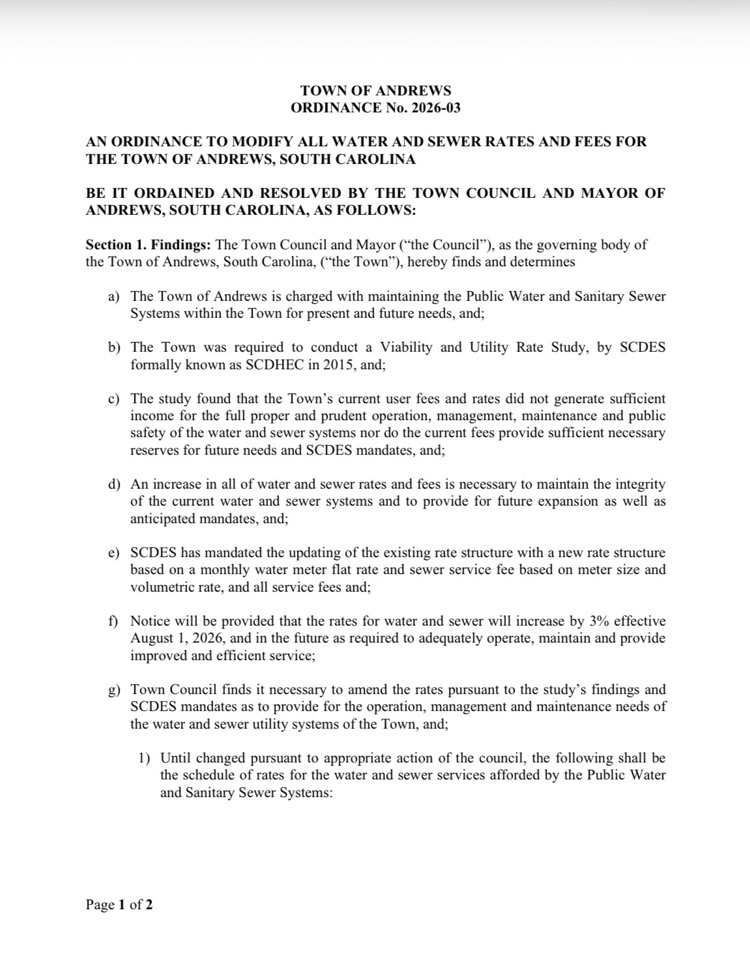 Modified Water and Sewer Rates page 1