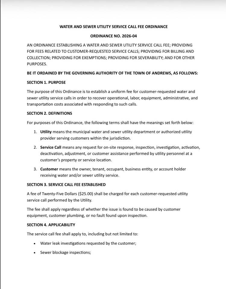 Water and Sewer Utility Service Fee page 1