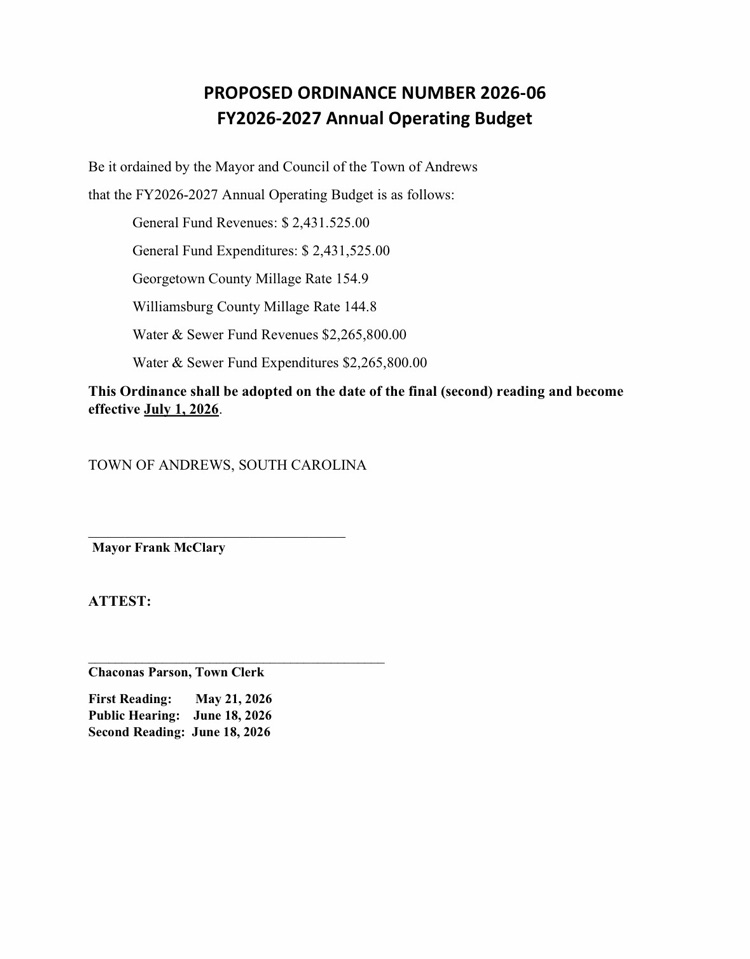 FY 2026-2027 Budget Ordinance 