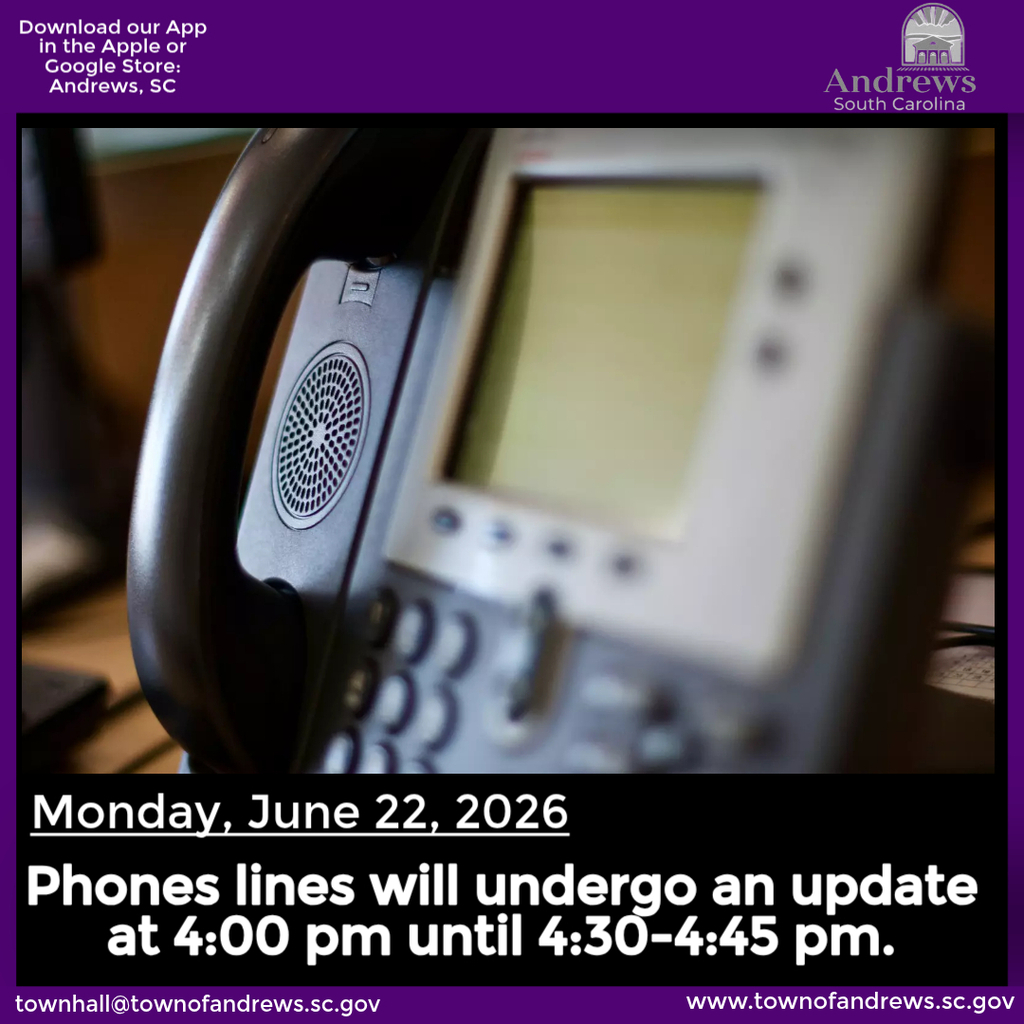 Phones lines will be down  from 4pm- 4:45 pm for software updates.