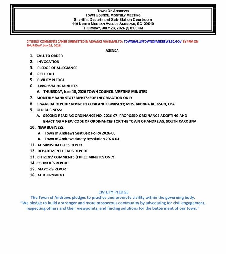 Regular Monthly Town Council Meeting 