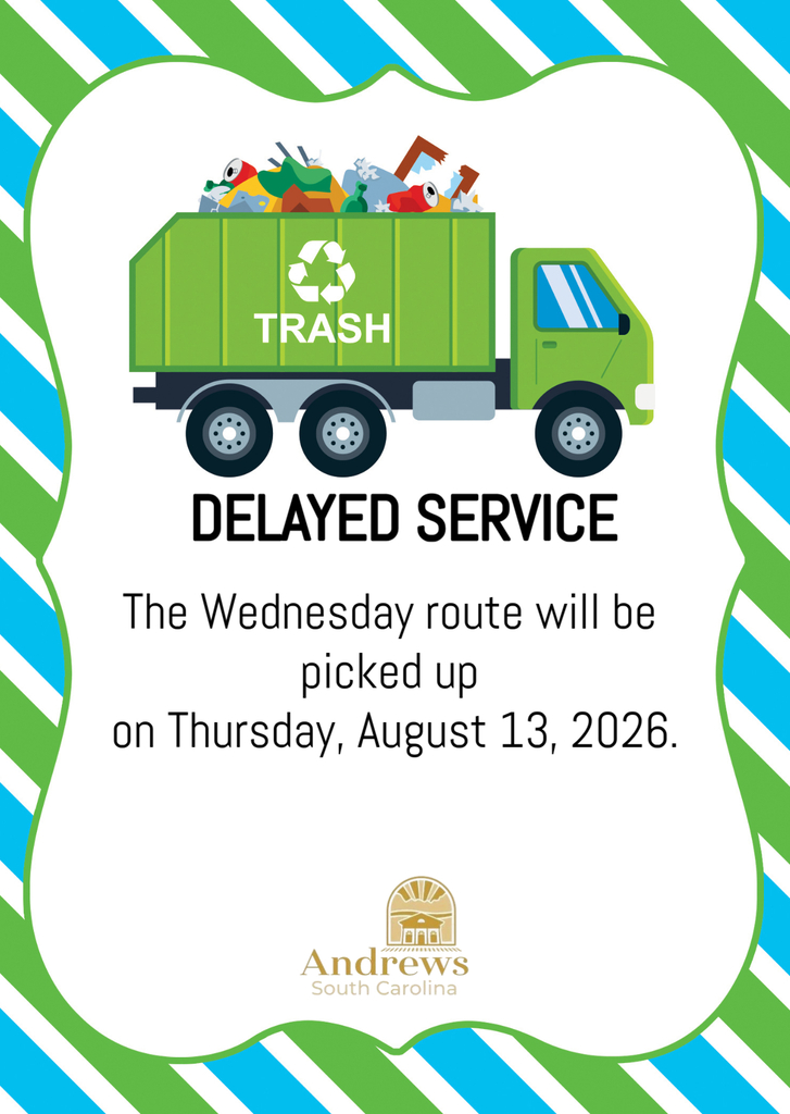 Delayed pick up for Wednesday, August 12, 2026. Pick up will happen Thursday, August 13, 2026.