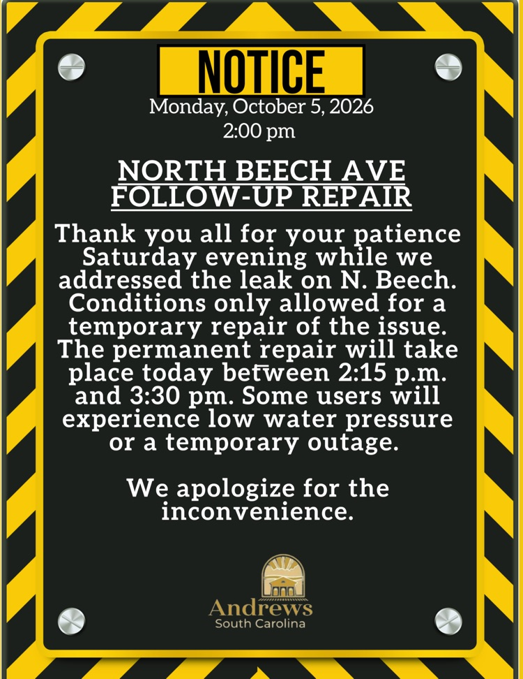 Leak Repair Notice: North Beech Ave