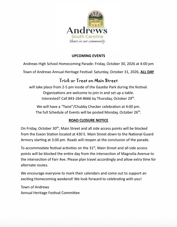 Homecoming Weekend Events and Road Closure info