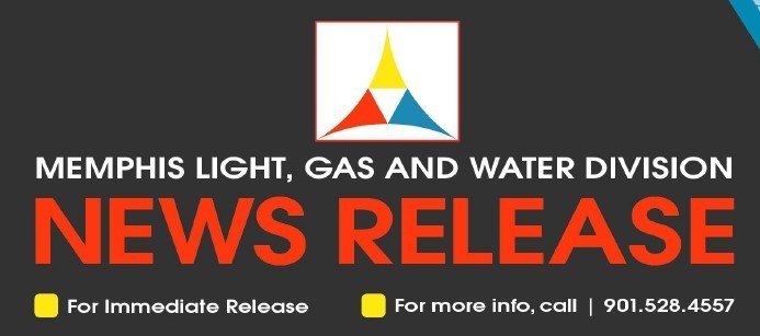 Black background with Memphis Light, Gas and Water Division name and logo. News Release is below in red letters. Bottom includes a phone number for more info: 901.528.4557