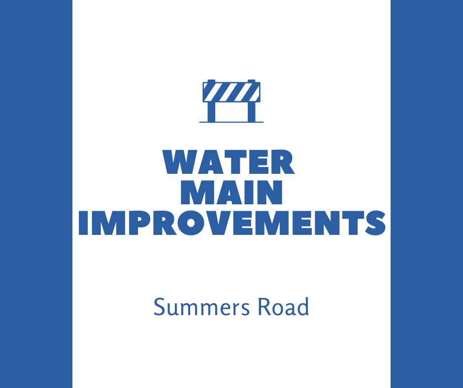 blue and white Simple water main improvements Public Service graphic for Summers Road