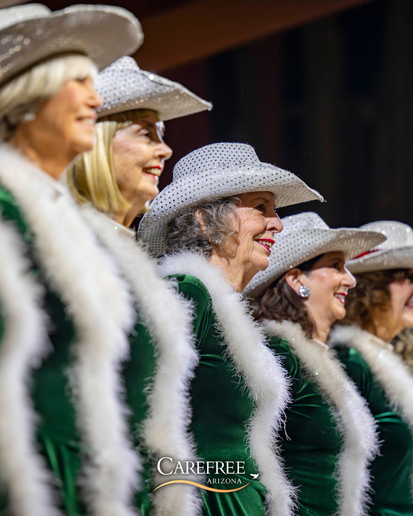 A lineup shot of women in a dance group