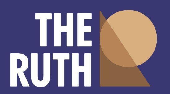 purple background with white text "the ruth" with tan triangle and circle