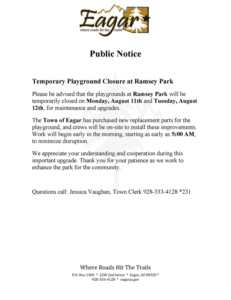 Park Equipment Upgrades Closure
