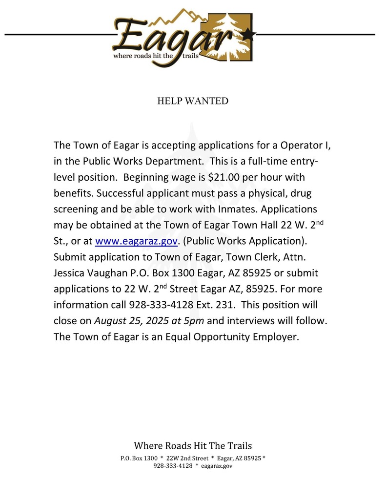 Job Advertisement Operator I