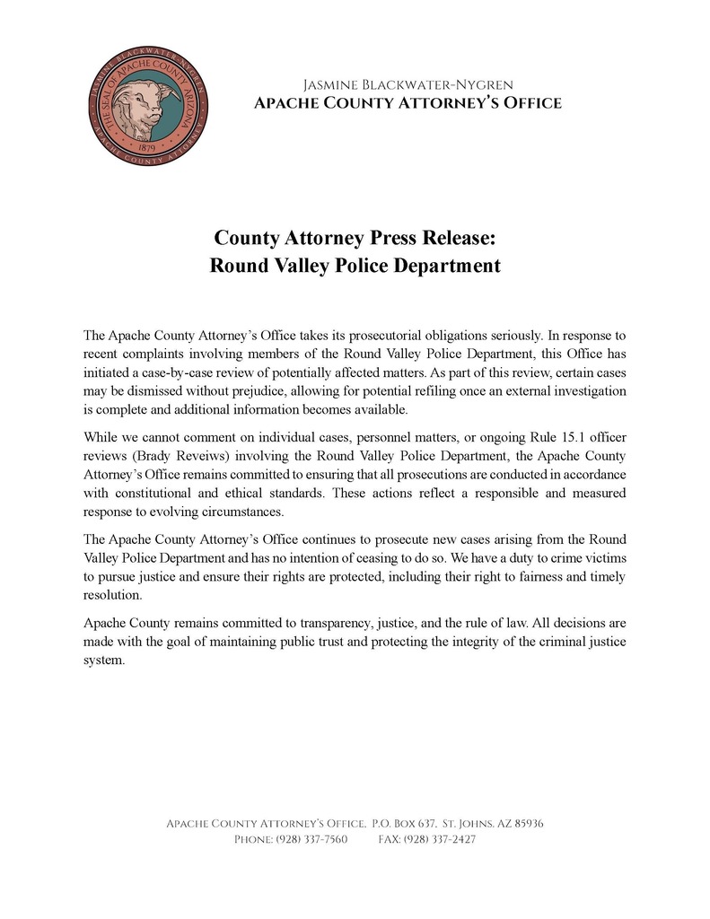 Apache County Attorney Press release