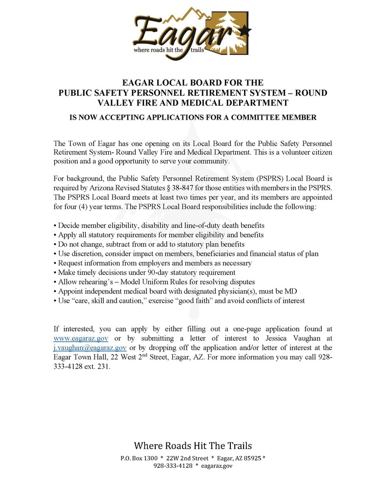 Board member opening for RV Fire PSPRS Board AD 