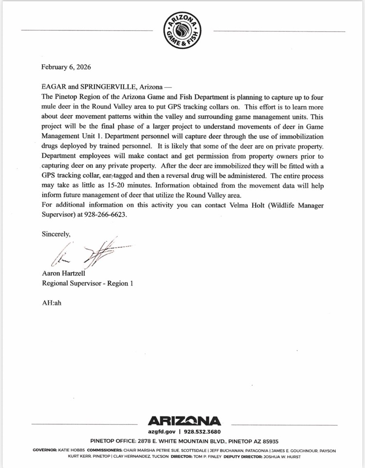 letter from Game & Fish