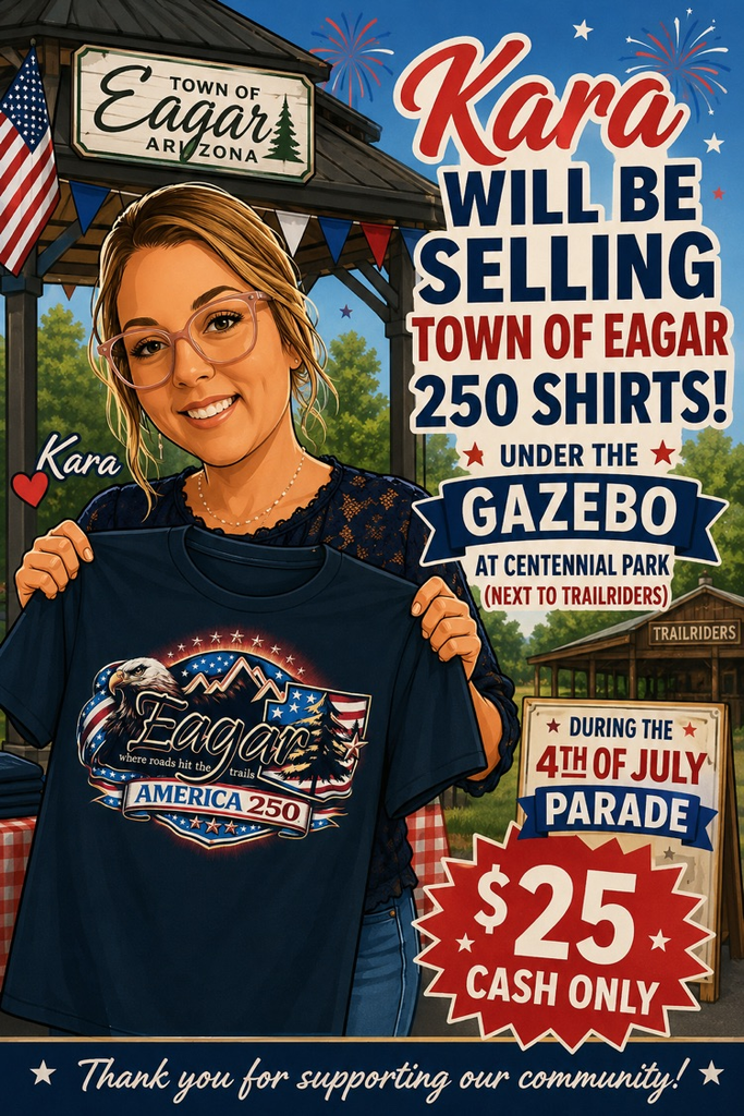 Kara holding a 250 Eagar shirt