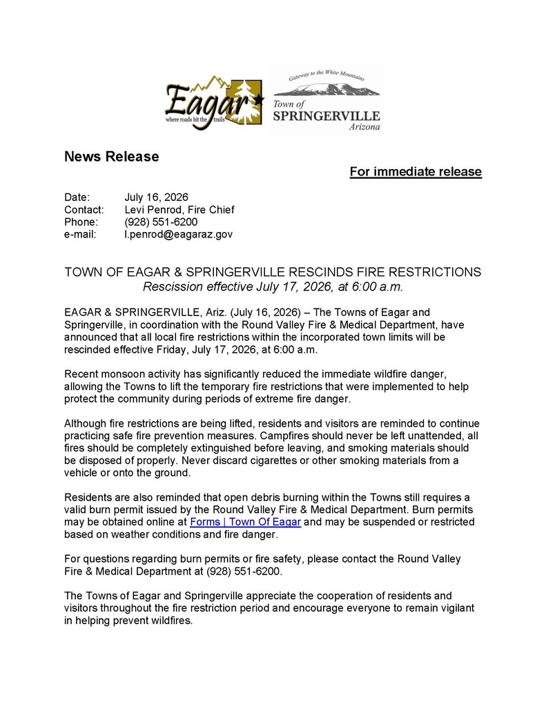 Fire Restriction Recission Notice
