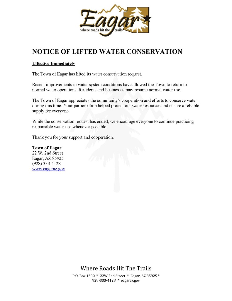 Water Conservation lifted