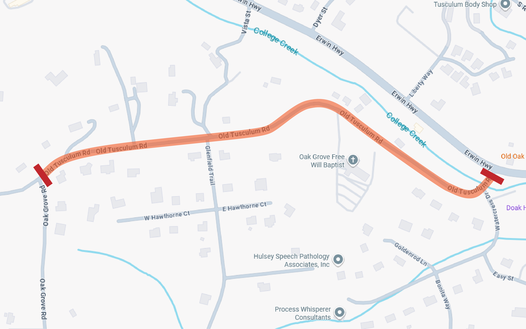 Map of Old Tusculum Closure