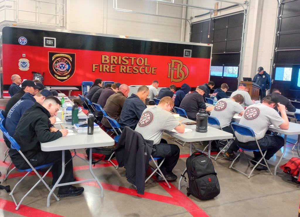Firefighters taking a test