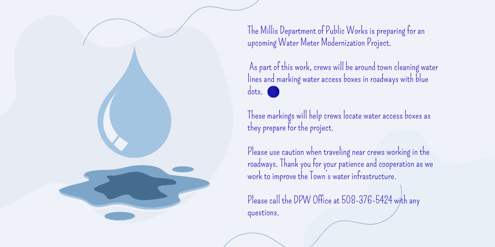 Blue dots in roadways are markers for DPW Water Meter Modernizatoin Project