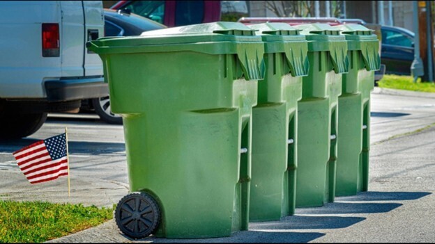 Trash cans out for collection
