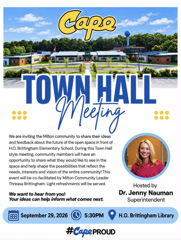 Flyer announcing Cape Town Hall meeting on September 29, 2026, at 5:30 pm at H.O. Brittingham Library