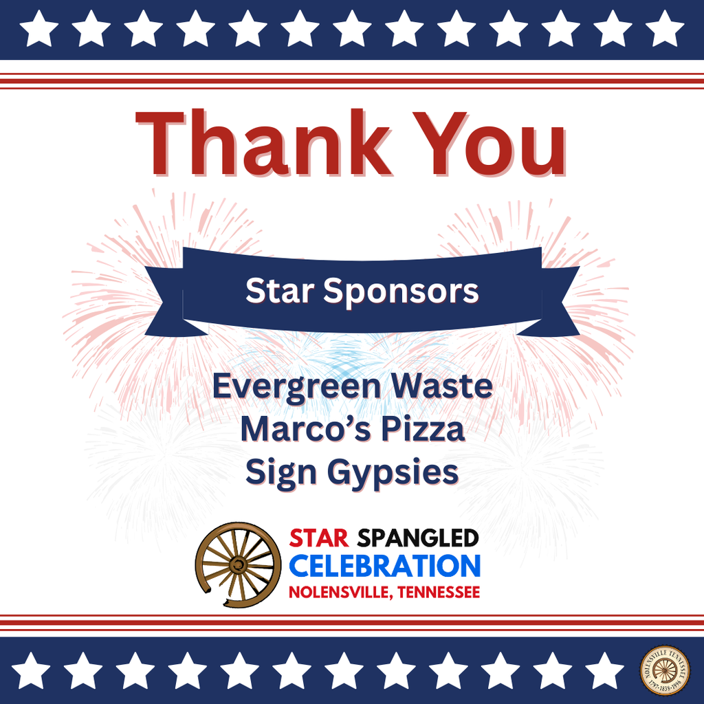 Thank you Evergreen Waste, Marco's Pizza, and Sign Gypsies for being a Star Sponsor of the Star Spangled Celebration 