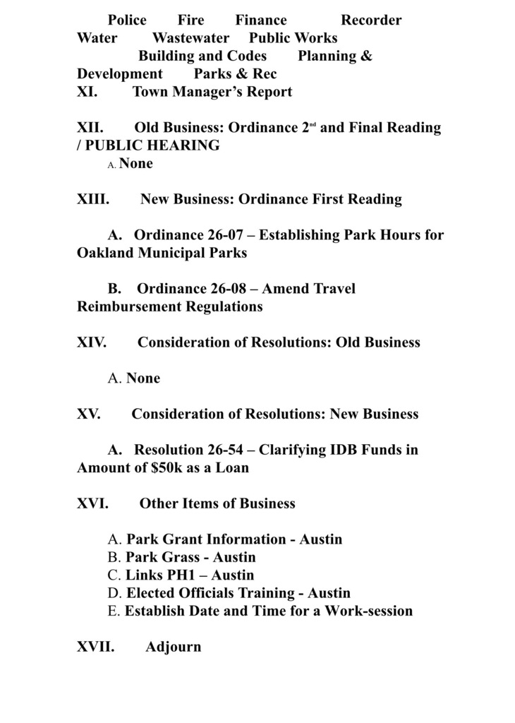 agenda for mayor and alderman meeting