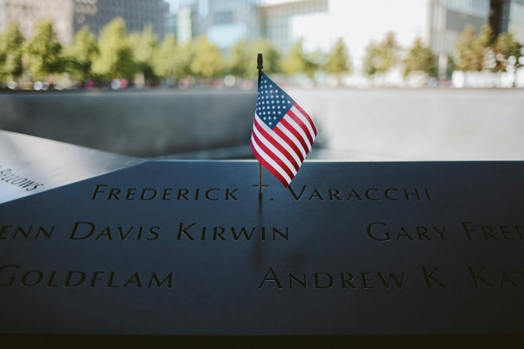 and American flag at the 9/11 memorial 
