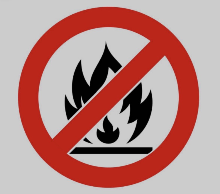 imagine of a flame with a red slash through it indicating no burning is allowed. 