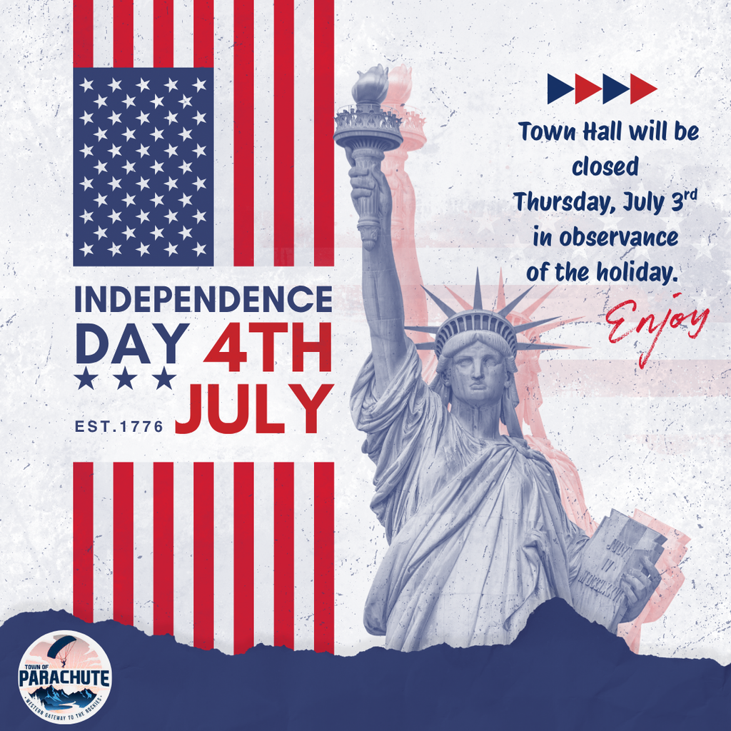 Independence Day July 4th, Town Hall will be closed Thursday, July 3rd in observance of the holiday.  Enjoy