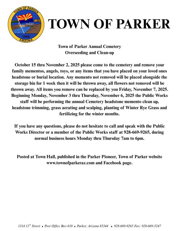 Town of Parker Annual Cemetery Overseeding and Clean-up