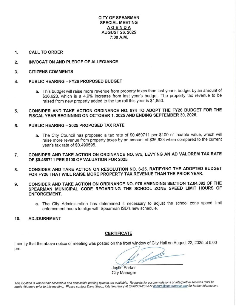 Agenda Special Mtg 8-26-25