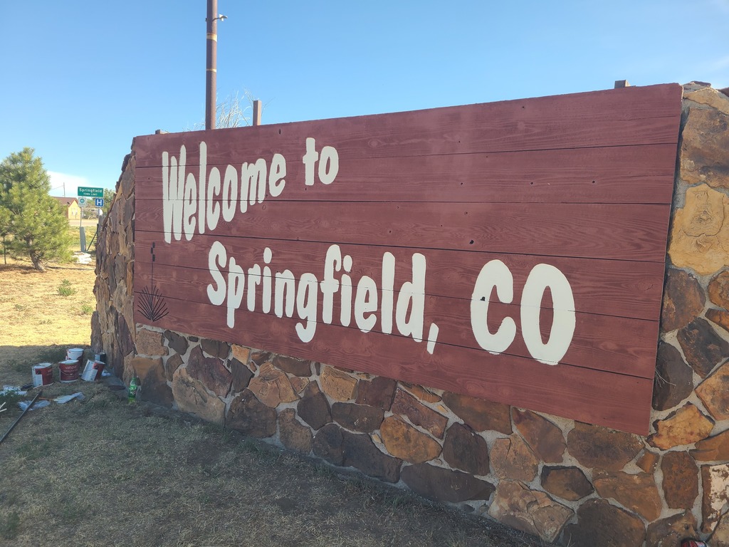 Springfield, CO's fresly painted welcome sign!