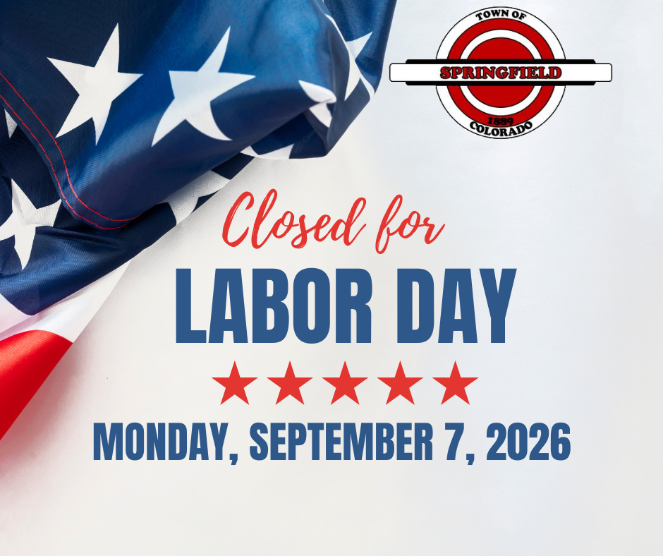 Labor Day closure notice for Monday September 7 2026 featuring an american flag and the town of springfield logo