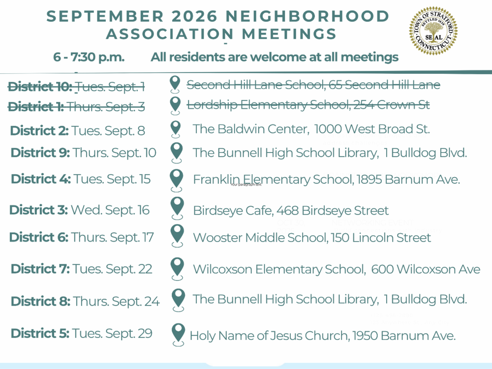 September 2026 Neighborhood Association Meetings